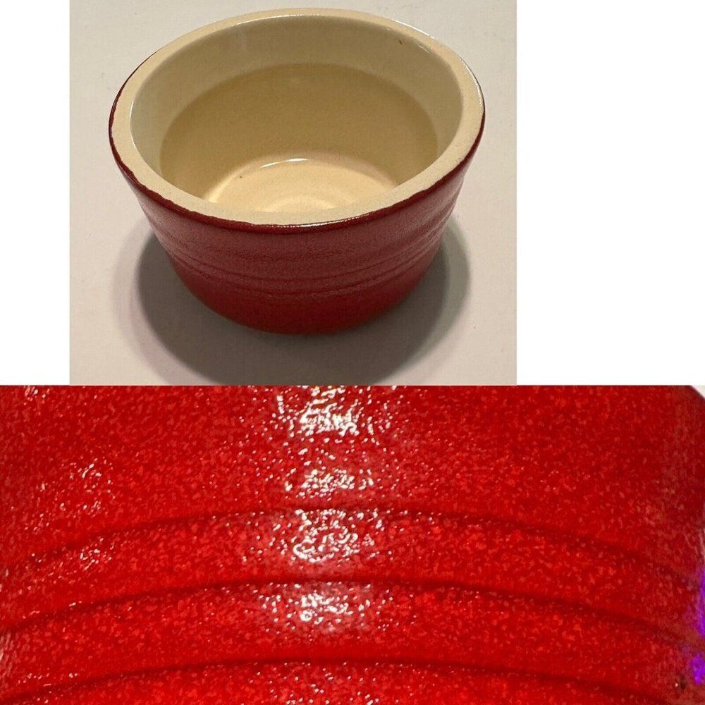 LE CREUSET Red  Ridged Individual Souffle Dish Ramekin Bowl 7 Oz